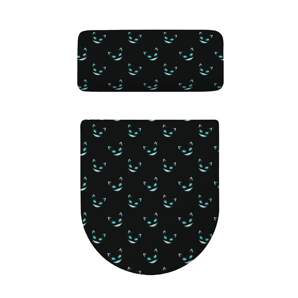 Black Cheshire Cat Pattern Print Toilet Lid And Tank Cover Set