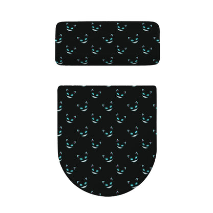 Black Cheshire Cat Pattern Print Toilet Lid And Tank Cover Set