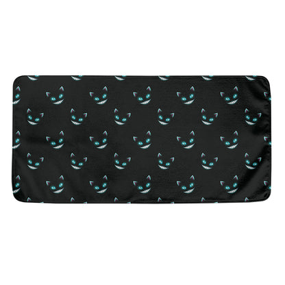 Black Cheshire Cat Pattern Print Towel
