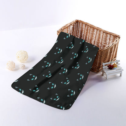 Black Cheshire Cat Pattern Print Towel