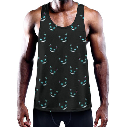 Black Cheshire Cat Pattern Print Training Tank Top