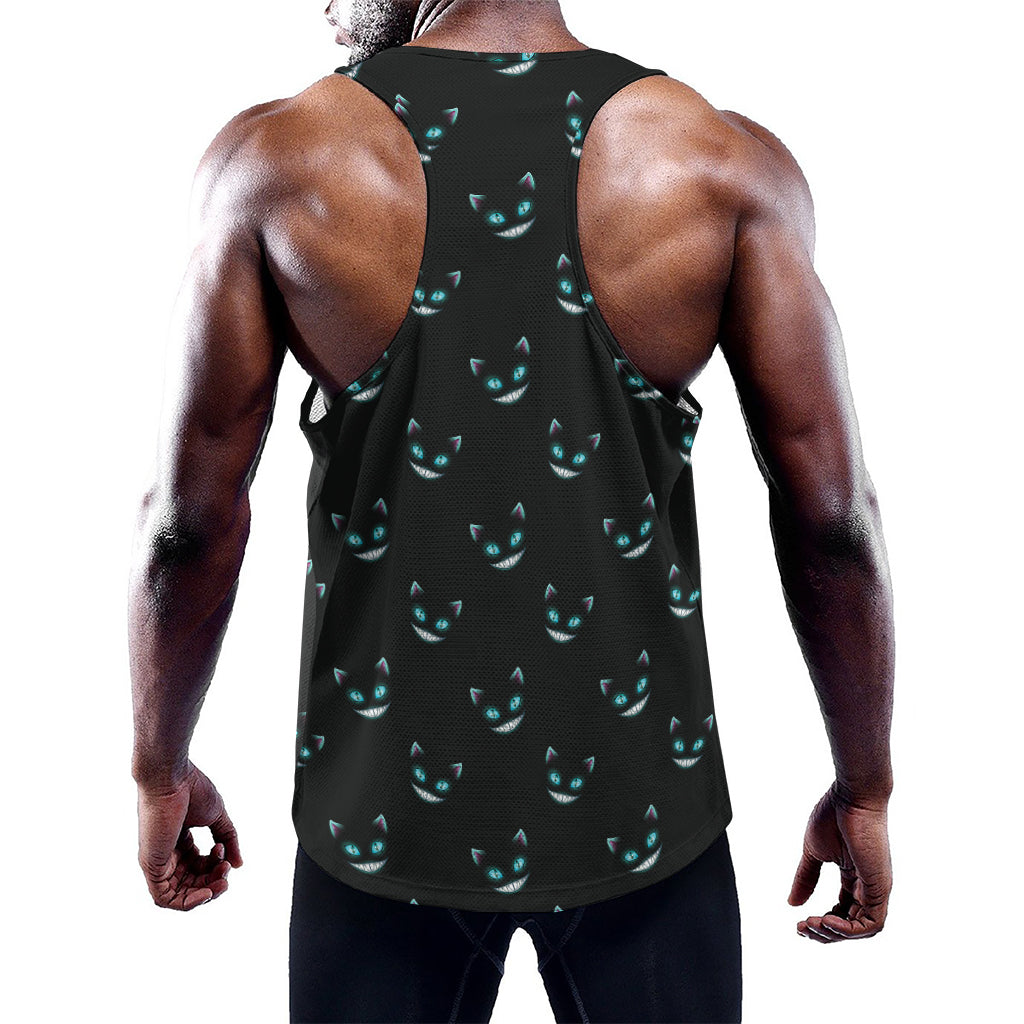 Black Cheshire Cat Pattern Print Training Tank Top