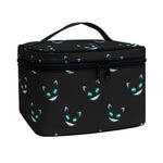 Black Cheshire Cat Pattern Print Travel Makeup Bag