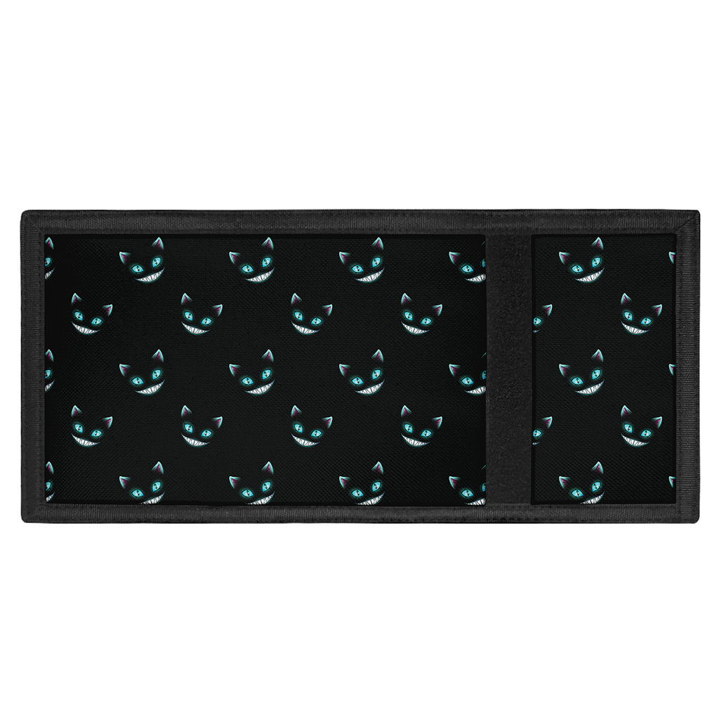 Black Cheshire Cat Pattern Print Trifold Wallet