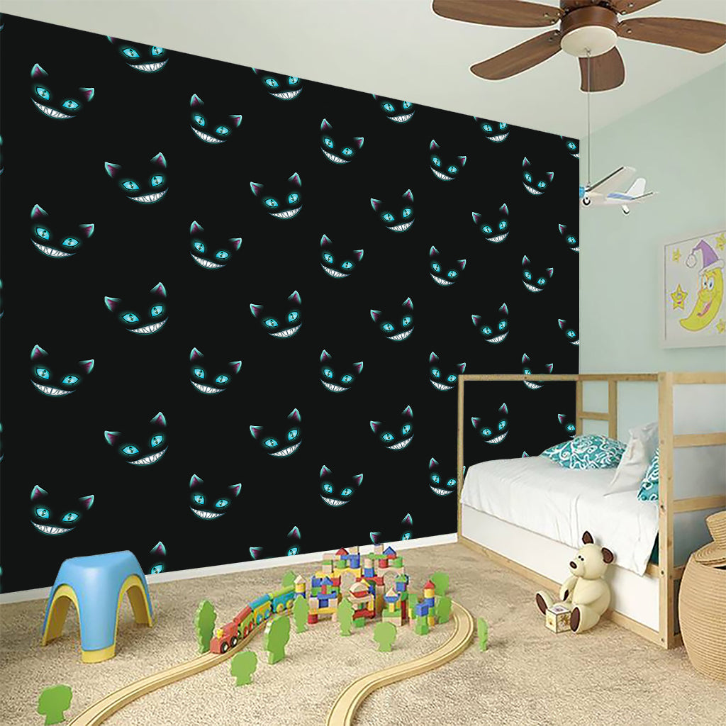 Black Cheshire Cat Pattern Print Wall Sticker