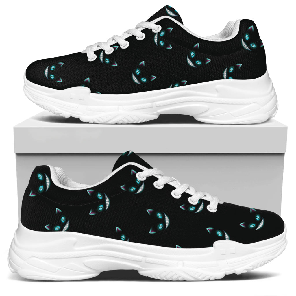 Black Cheshire Cat Pattern Print White Chunky Shoes