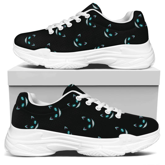 Black Cheshire Cat Pattern Print White Chunky Shoes