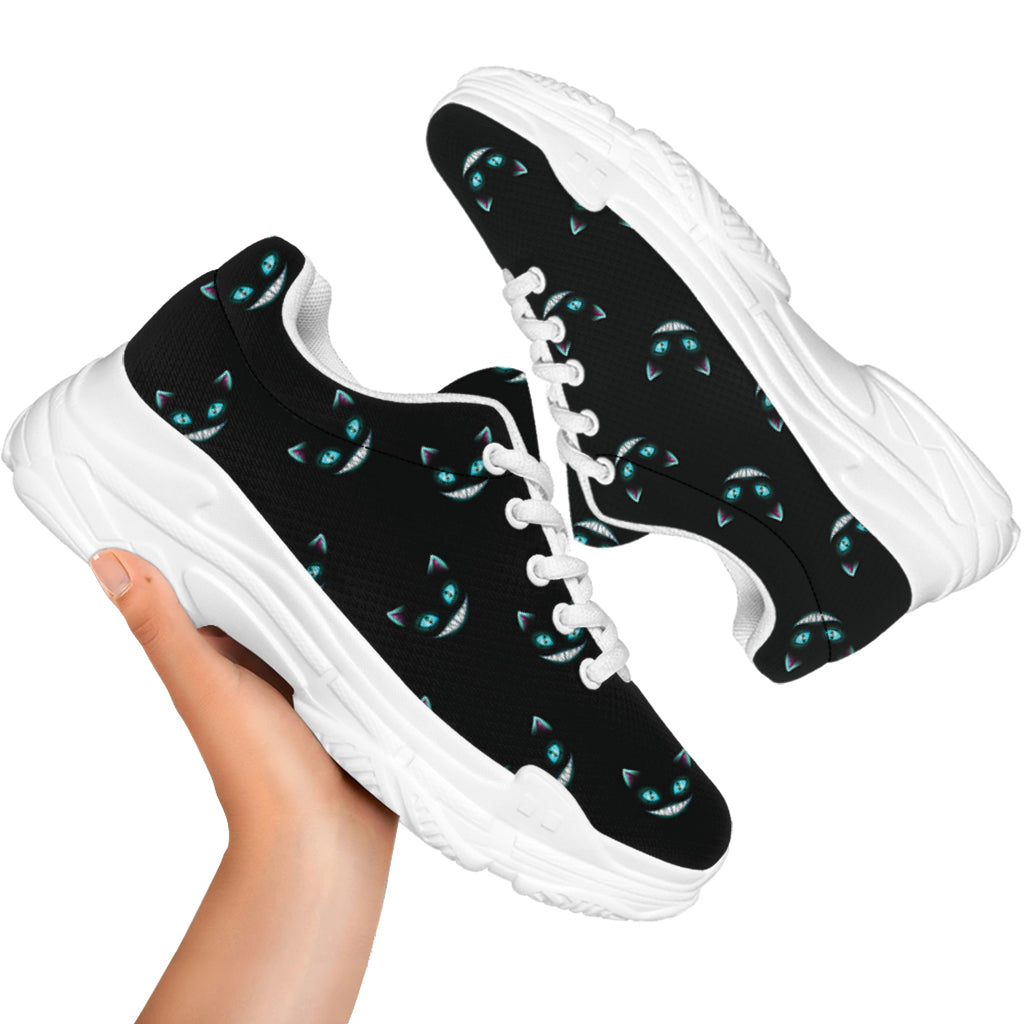 Black Cheshire Cat Pattern Print White Chunky Shoes