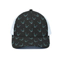 Black Cheshire Cat Pattern Print White Mesh Trucker Hat