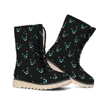 Black Cheshire Cat Pattern Print Winter Boots
