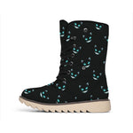 Black Cheshire Cat Pattern Print Winter Boots