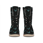 Black Cheshire Cat Pattern Print Winter Boots