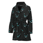 Black Cheshire Cat Pattern Print Women's Bathrobe