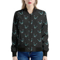 Black Cheshire Cat Pattern Print Women's Bomber Jacket