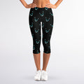 Black Cheshire Cat Pattern Print Women's Capri Leggings