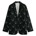 Black Cheshire Cat Pattern Print Women's Cotton Blazer