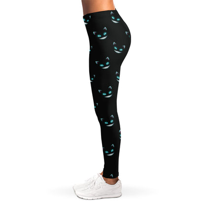 Black Cheshire Cat Pattern Print Women's Leggings
