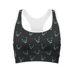 Black Cheshire Cat Pattern Print Women's Sports Bra