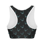 Black Cheshire Cat Pattern Print Women's Sports Bra