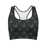Black Cheshire Cat Pattern Print Women's Sports Bra