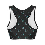 Black Cheshire Cat Pattern Print Women's Sports Bra