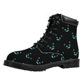 Black Cheshire Cat Pattern Print Padded Collar Lace Up Boots