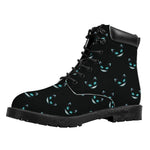 Black Cheshire Cat Pattern Print Work Boots