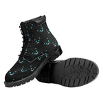 Black Cheshire Cat Pattern Print Work Boots