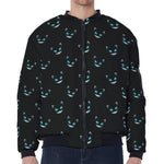 Black Cheshire Cat Pattern Print Zip Sleeve Bomber Jacket