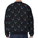 Black Cheshire Cat Pattern Print Zip Sleeve Bomber Jacket