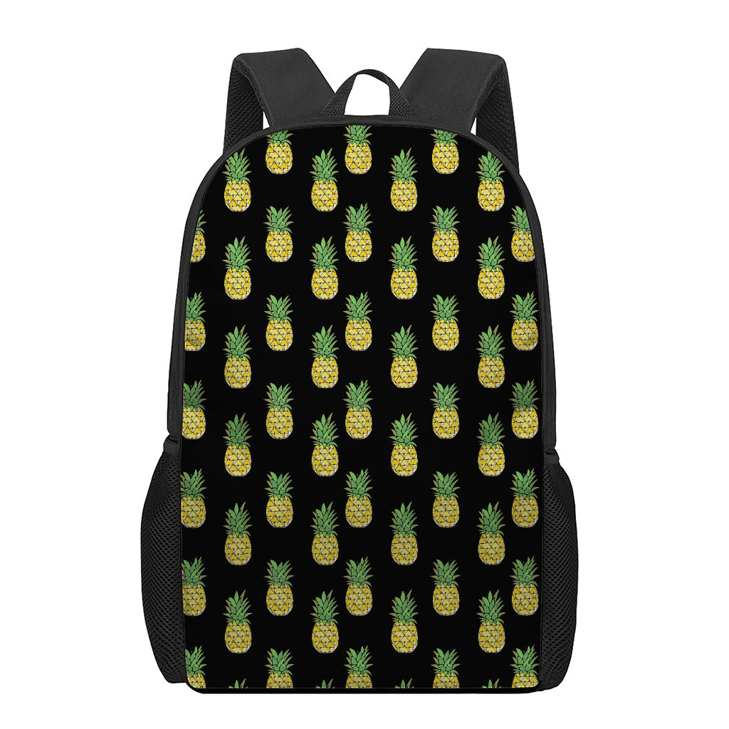 Black Cute Pineapple Pattern Print 17 Inch Backpack