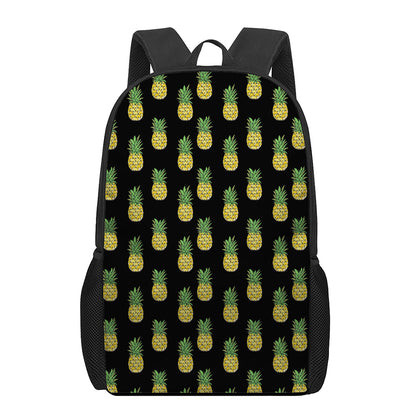Black Cute Pineapple Pattern Print 17 Inch Backpack