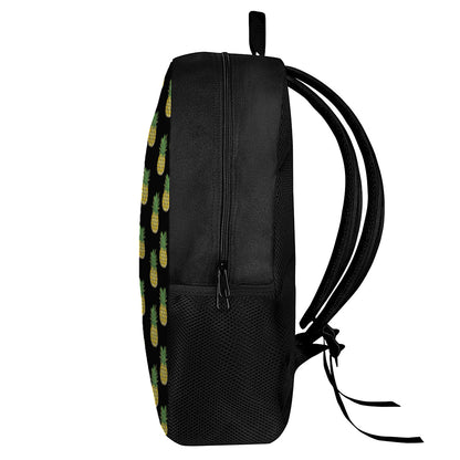 Black Cute Pineapple Pattern Print 17 Inch Backpack