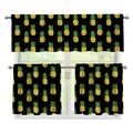 Black Cute Pineapple Pattern Print 3 Piece Kitchen Curtains