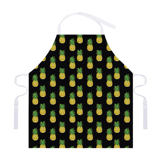 Black Cute Pineapple Pattern Print Adjustable Apron