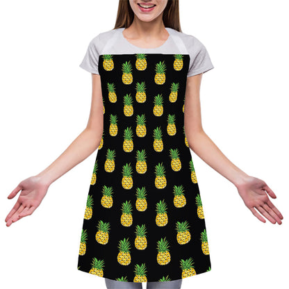 Black Cute Pineapple Pattern Print Adjustable Apron