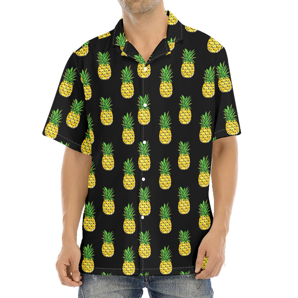 Black Cute Pineapple Pattern Print Aloha Shirt