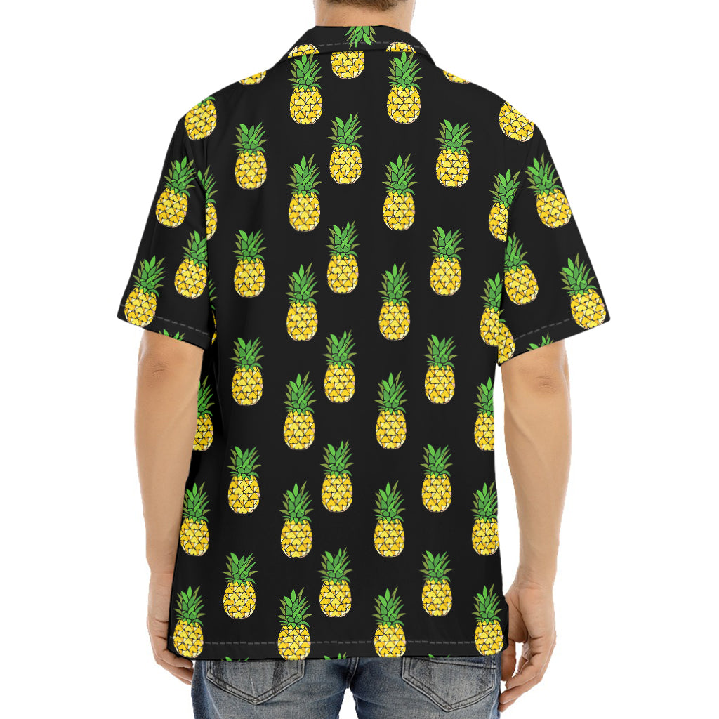Black Cute Pineapple Pattern Print Aloha Shirt