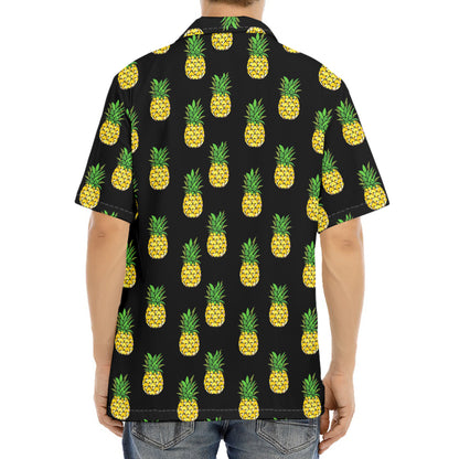 Black Cute Pineapple Pattern Print Aloha Shirt