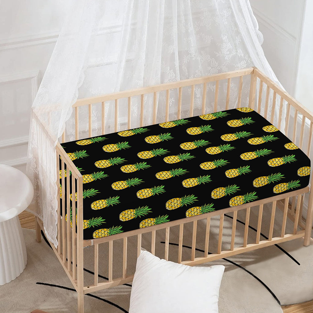 Black Cute Pineapple Pattern Print Baby Crib Sheet