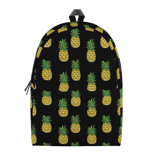 Black Cute Pineapple Pattern Print Backpack