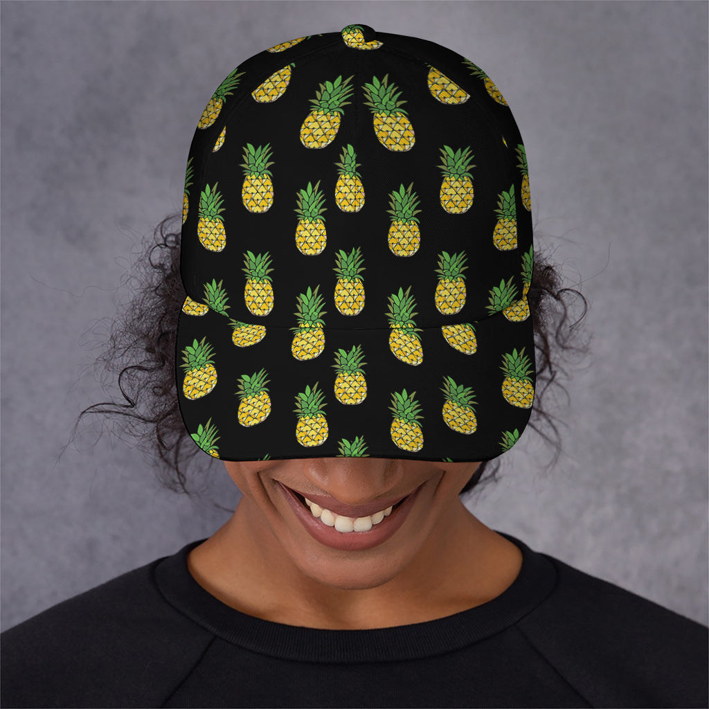 Black Cute Pineapple Pattern Print Baseball Cap