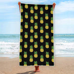 Black Cute Pineapple Pattern Print Beach Towel
