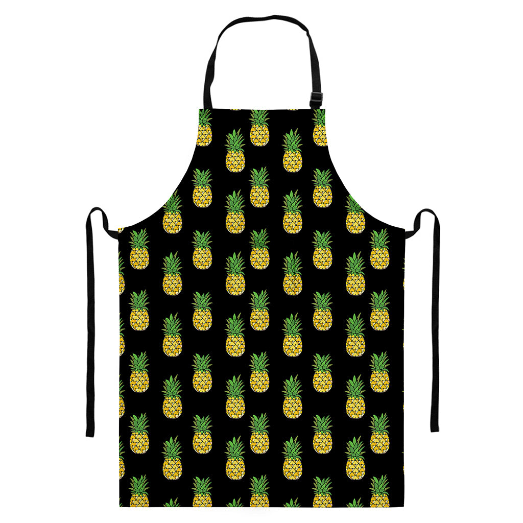 Black Cute Pineapple Pattern Print Bib Apron With Pocket