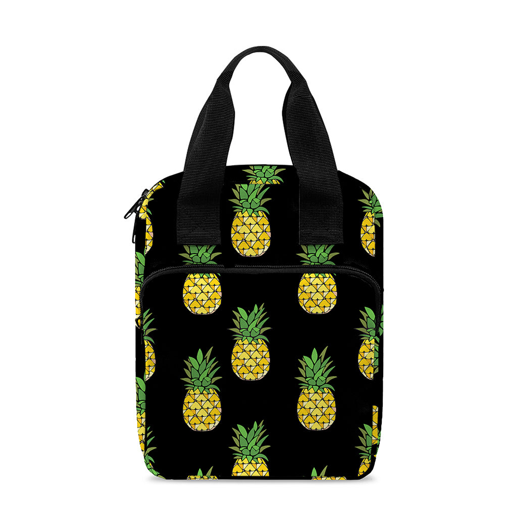 Black Cute Pineapple Pattern Print Bible Tote Bag