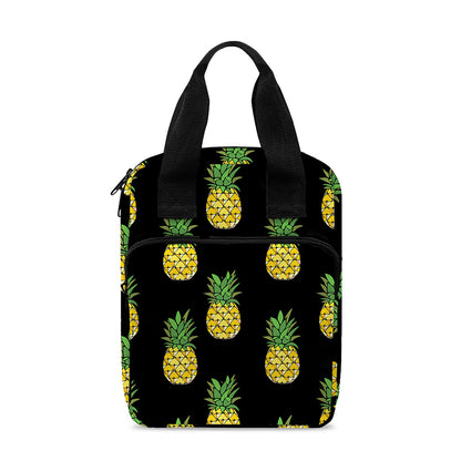 Black Cute Pineapple Pattern Print Bible Tote Bag