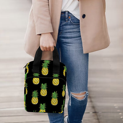 Black Cute Pineapple Pattern Print Bible Tote Bag