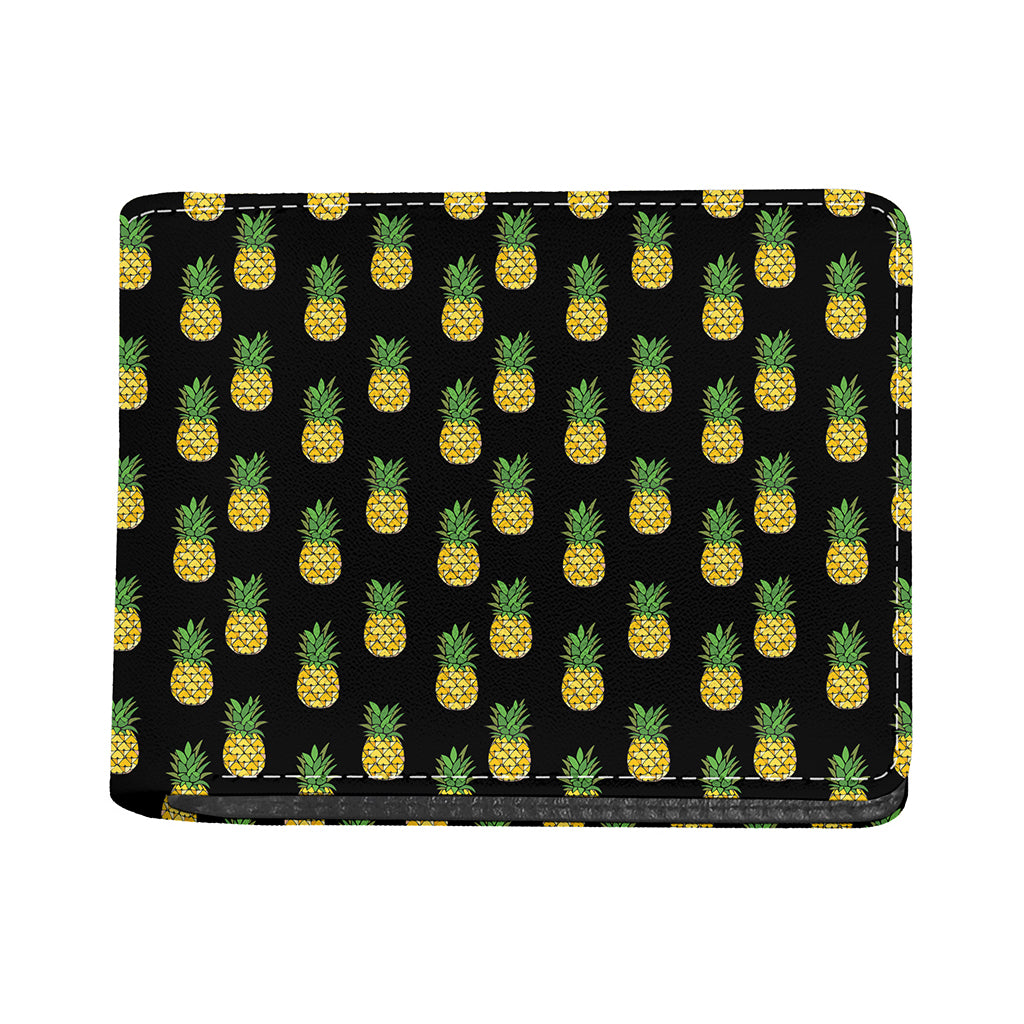 Black Cute Pineapple Pattern Print Bifold Wallet