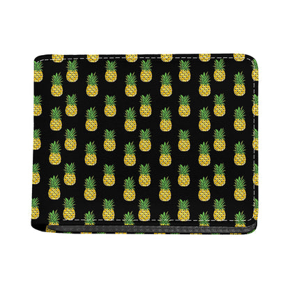 Black Cute Pineapple Pattern Print Bifold Wallet