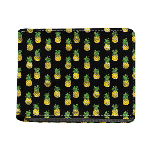 Black Cute Pineapple Pattern Print Bifold Wallet